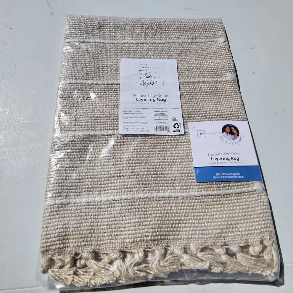NEW Indoor Outdoor Rug Beige Cream Stripe 24